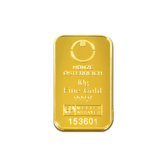10 g, Zlatna poluga, Münze Österreich / Heraeus / Argor Heraeus - čistoća 999,9 / 1000