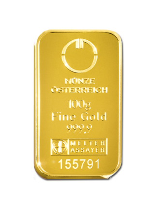 100 g, Zlatna poluga, Münze Österreich / Heraeus / Argor Heraeus - čistoća 999,9 / 1000