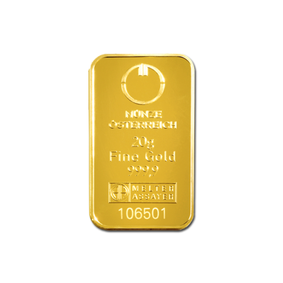 20 g, Zlatna poluga, Münze Österreich / Heraeus / Argor Heraeus - čistoća 999,9 / 1000