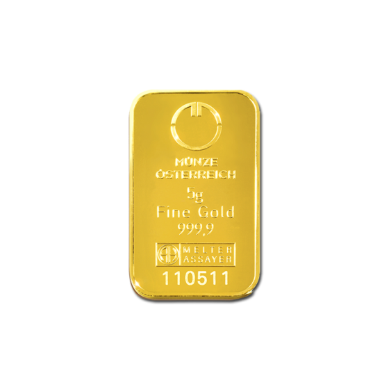 5 g, Zlatna poluga, Münze Österreich / Heraeus / Argor Heraeus - čistoća 999,9 / 1000